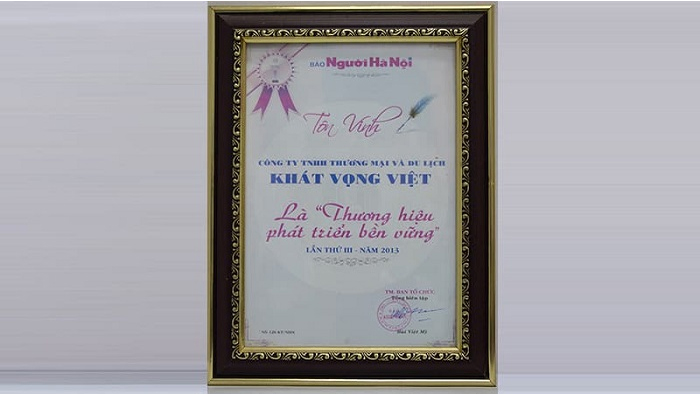 Công ty Du lịch Khát Vọng Việt - Kavo Travel Đơn vị du lịch đạt chứng nhận Thương hiệu phát triển bền vững từ 2013